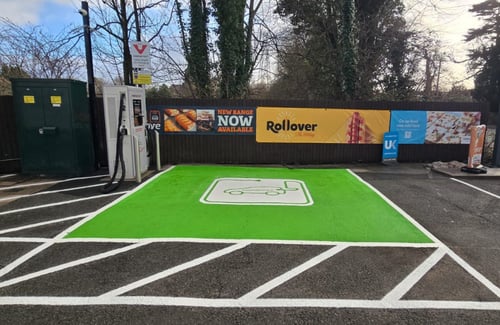 Electric car charging station at Chester Road service station in Cheshire