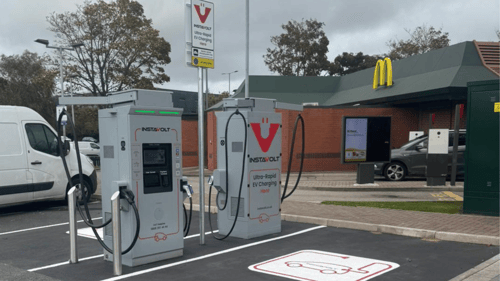 InstaVolt ultra-rapid EV chargers at McDonald's Kirkby on County Road, Liverpool