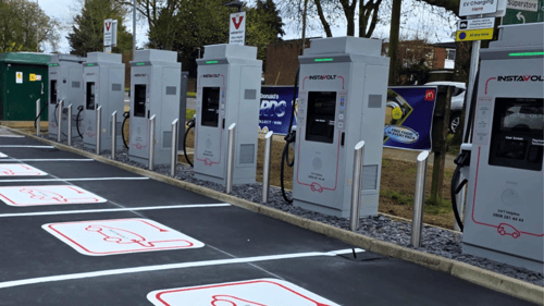 InstaVolt ultra rapid EV chargers at McDonald’s Norwich with dedicated parking bays and easy access from Boundary Road