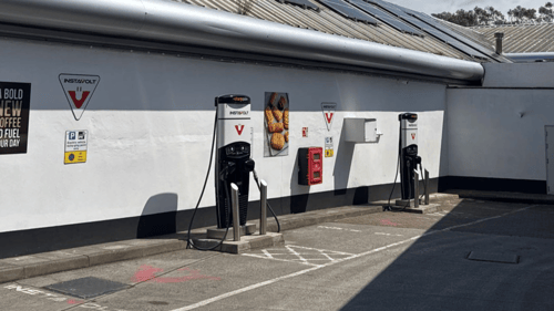 EV charging bays with InstaVolt units at Taw Garage Esso on Barbican Lane.