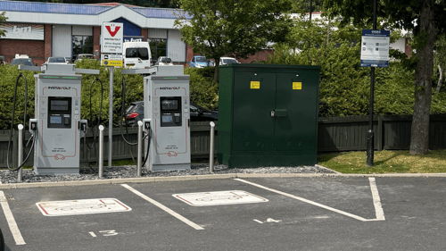 InstaVolt ultra rapid EV charging station at McDonald's Killingbeck on York Road, Leeds, with dedicated electric vehicle charging bays and convenient access from the A64.