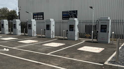 InstaVolt ultra rapid EV charging station on St Cuthberts Way, Newton Aycliffe near Aycliffe Business Park and the A167.