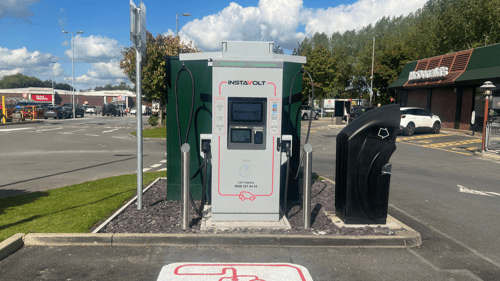 InstaVolt ultra-rapid EV charger at Marus Bridge Retail Park in Wigan, located next to McDonald’s.