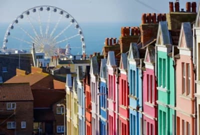 Colourful beach huts on Brighton's seafront