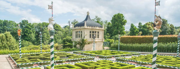 Tudor garden mythical beasts in Hamilton gardens an iconic famous place in Hamilton, New Zealand