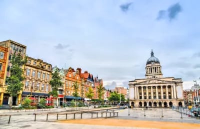 Clear reflection of Council House building in Nottingham