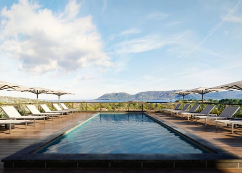 Piscine en rooftop, vue sur le Golfe de Porto Vecchio