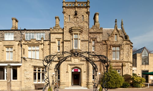 The iron arch at the front entrance to mercure bradford bankfield hotel